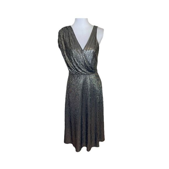 Alice + Olivia Roxy Front-Drape Midi Dress Metallic Size 8 - Picture 1 of 13